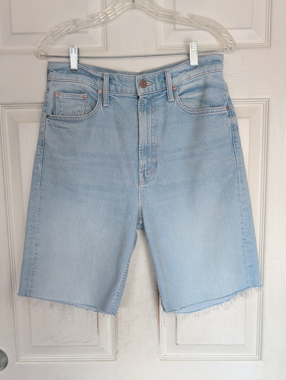 MOTHER High Waisted Rider Bermuda Short Fray Cowabunga Denim Shorts Size 29